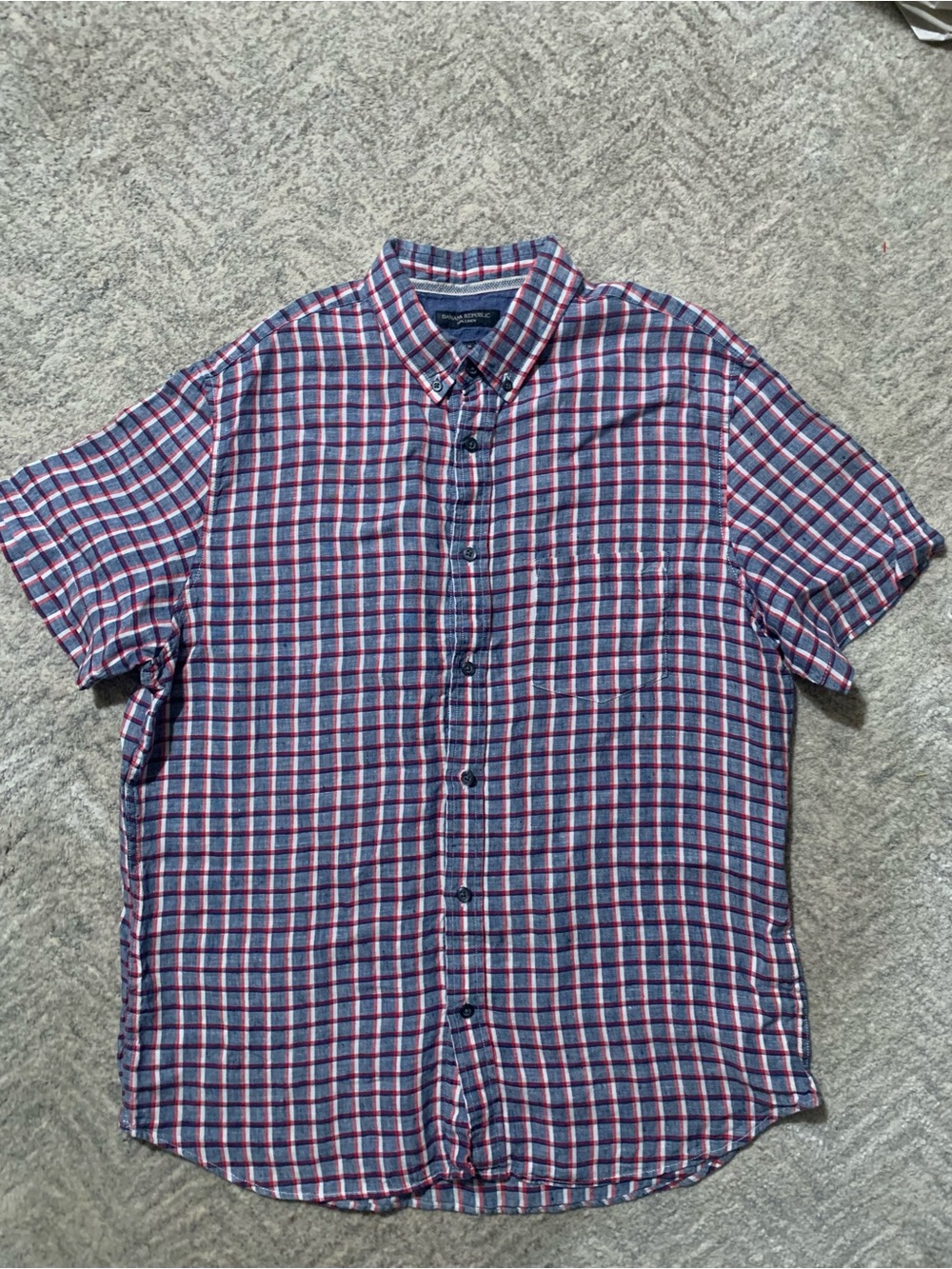 Banana Republic Short-Sleeve Plaid Button-Down Shirt - Blue & Red